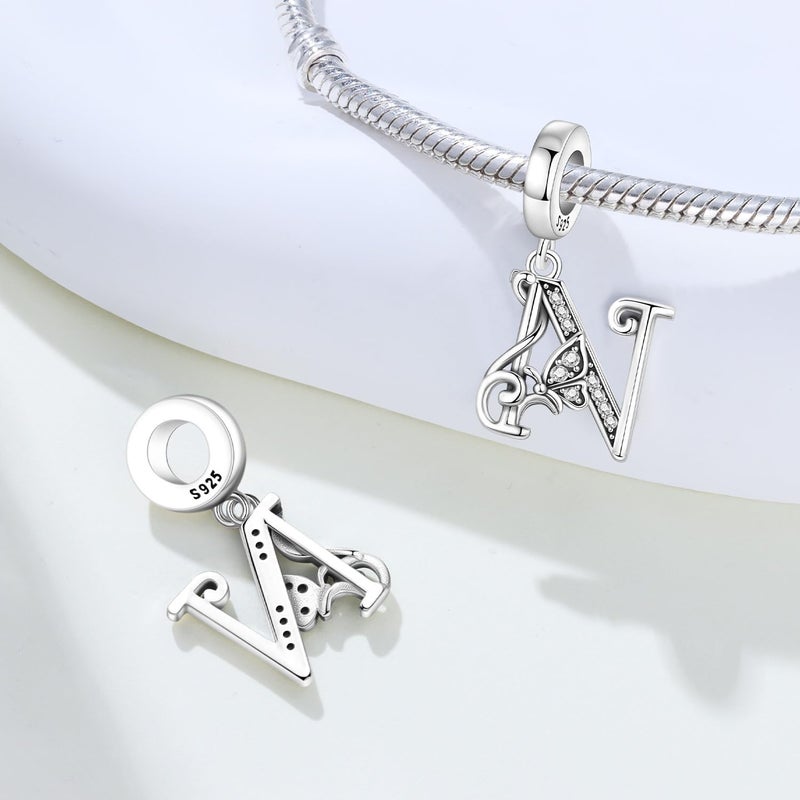 PANPOKI Store 2 Pack 925 Sterling Silver Butterfly Letter Charms for Bracelets and Necklace Alphabet Initial Dangle Pendants Round Spacer Beads Pave Cubic Zirconia Jewelry Gift for Women - Image 3
